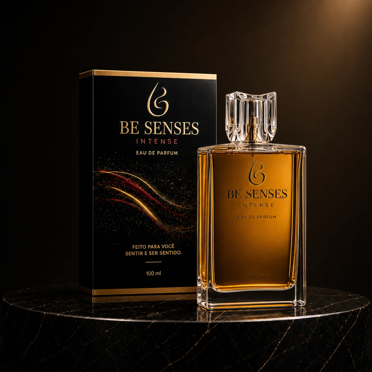 Composição publicitária BE SENSES para a fragrância Lume Azul de 100 ml